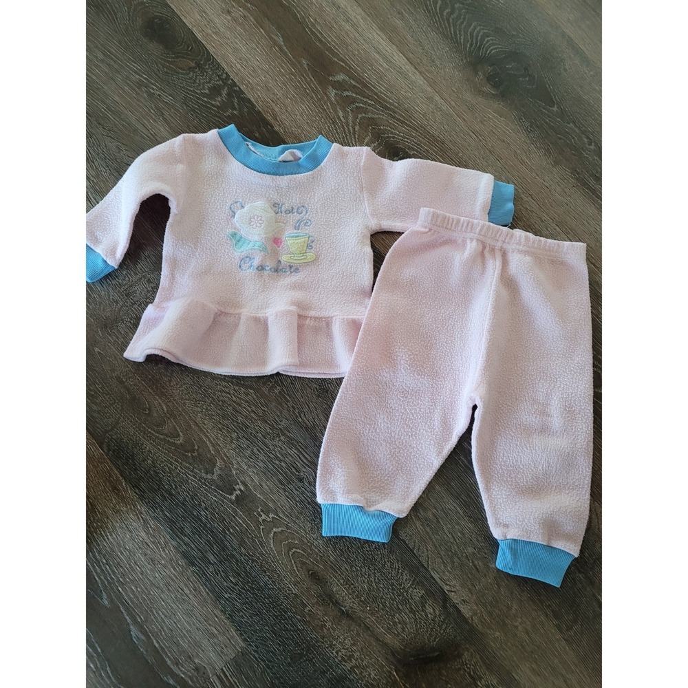 Vintage Tiny Tots Pink Fleece Peplum Hot Chocolate Baby Girl Set 12 Months  #10